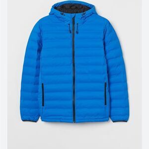 H&M Sport Blue Puffer Jacket Hooded Zip Coat Water Repellent Mens XL